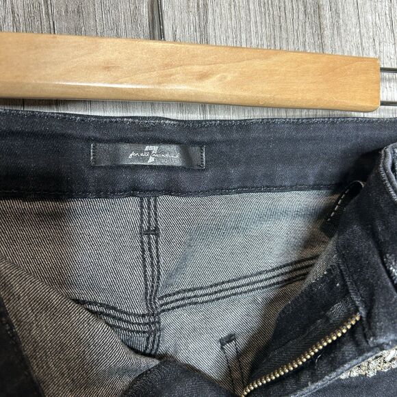 7 For All Mankind Jeans Size 26 Waist Skinny Rhinestone Pocket Rinsed Black - Picture 4 of 10